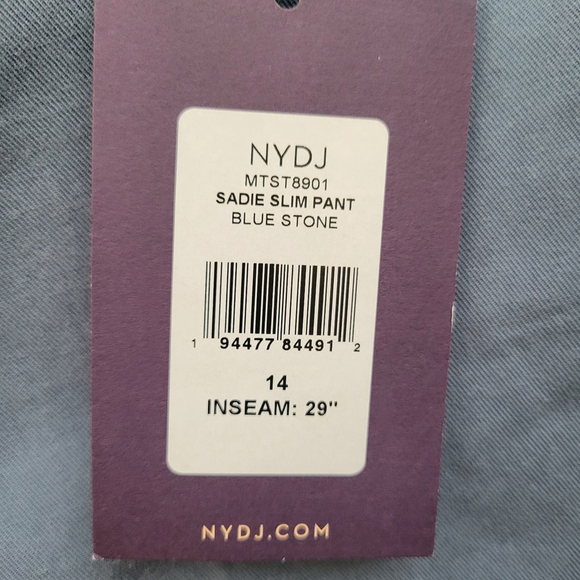 NYDJ Sadie Slim Pant Women's Blue Stone 14 Inseam 29" Women's NWT - Picture 7 of 8